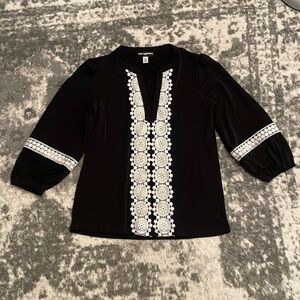 KARL LAGERFELD XS Black Long Sleeved Embroidered Top GREAT CONDITION
